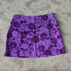 NWOT Women's 90s Y2K Express Stretch Floral Mini Skirt size 1/2 in Purple